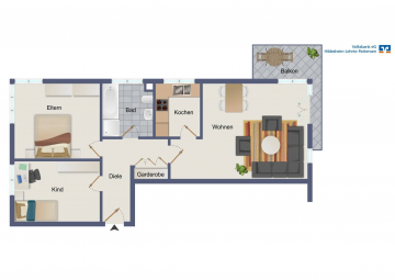 Grundriss - Helle 3-Zimmer-Wohnung mit Südbalkon und Stellplatz in Ochtersum!