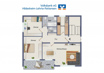 Grundriss - Gepflegte 3-Zimmer-Wohnung mit Loggia in Nordstemmen!